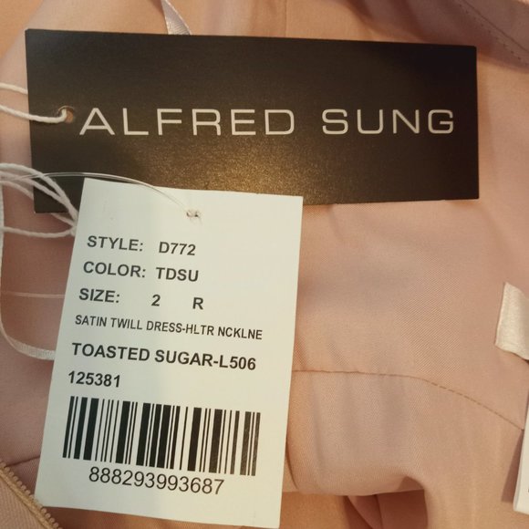 Alfred Sung Halter Neck Gown Dress Women's Size 2 Toasted Sugar Satin Twill D772 - Picture 9 of 9